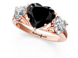 Rose gold Three-Stone Fancy Black Heart Cut Diamond Engagement Ring with Prong Setting_4