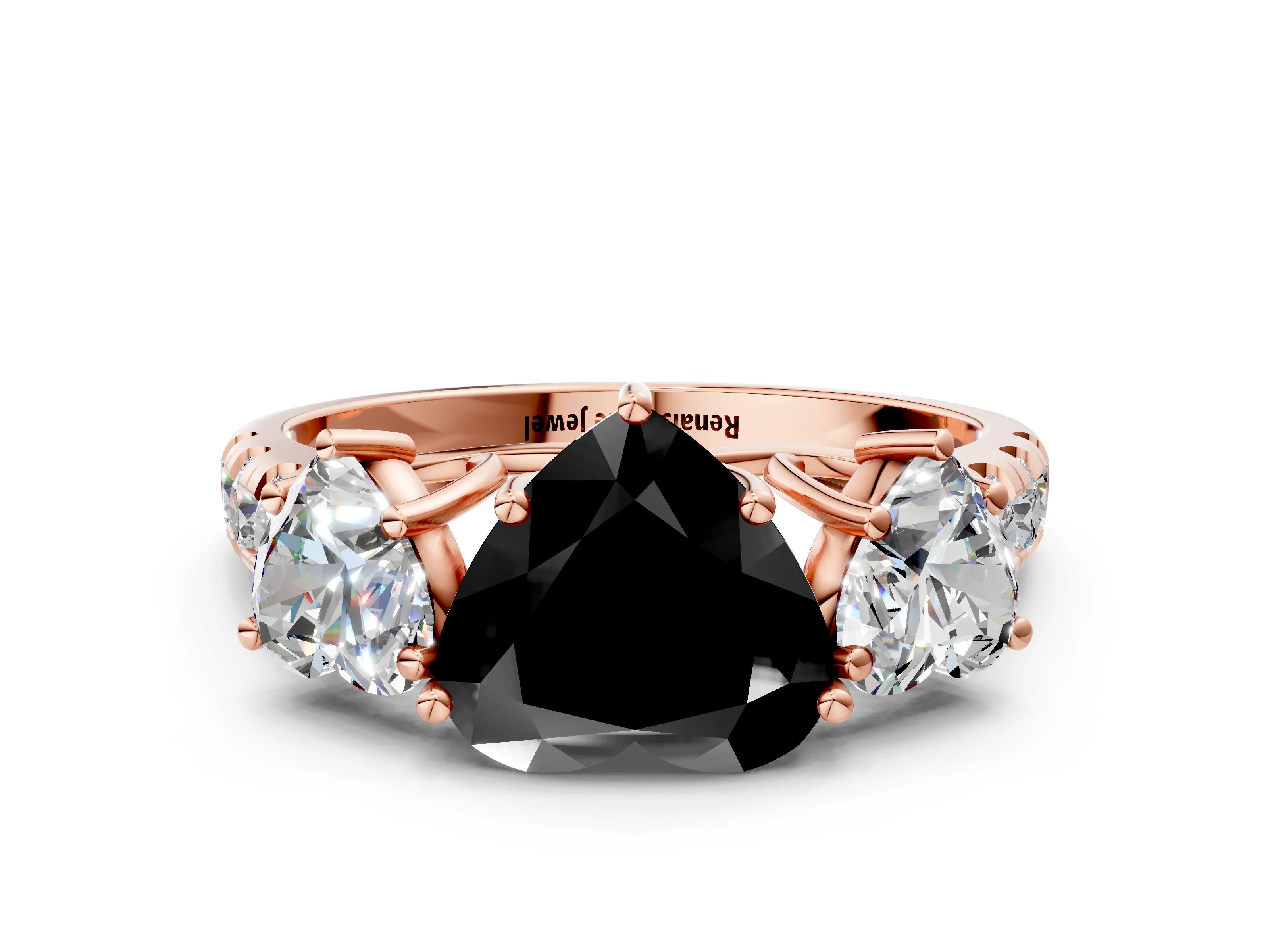 Rose gold Three-Stone Fancy Black Heart Cut Diamond Pavé Band with Prong Setting