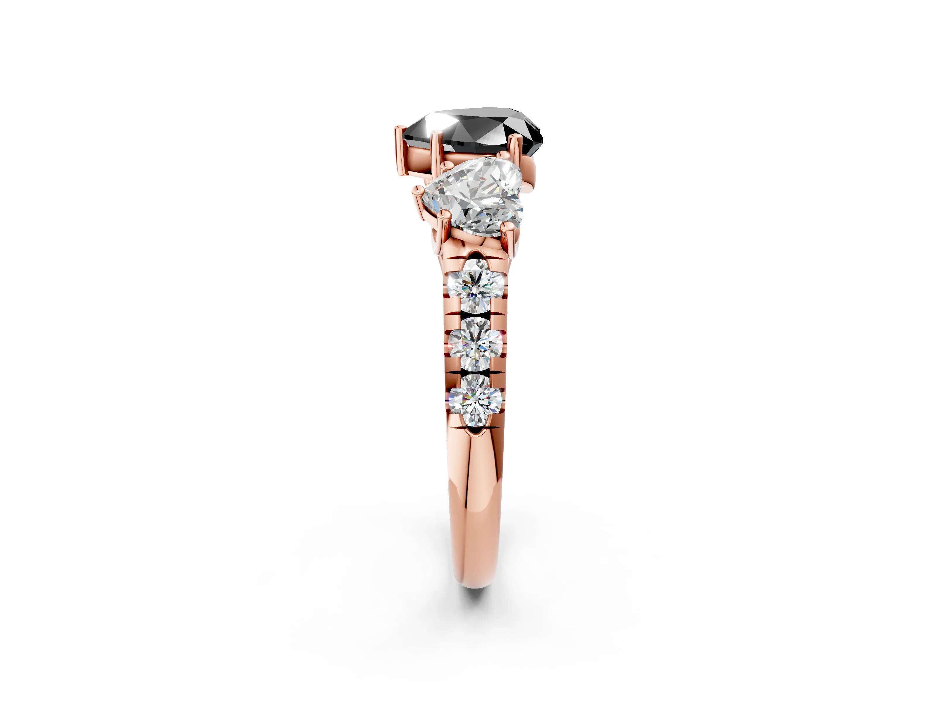Rose gold Three-Stone Fancy Black Heart Cut Diamond Pavé Band with Prong Setting_2