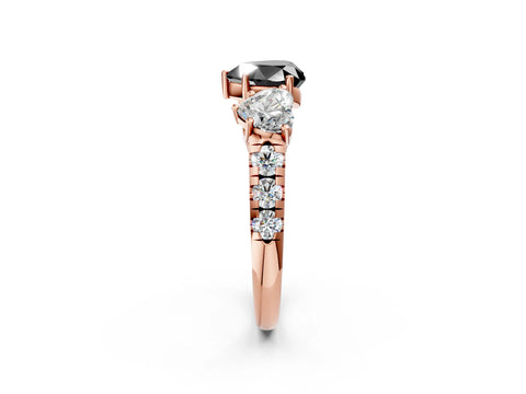 Rose gold Three-Stone Fancy Black Heart Cut Diamond Pavé Band with Prong Setting_2