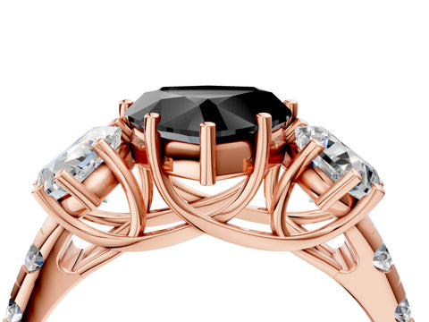 Rose gold Three-Stone Fancy Black Heart Cut Diamond Pavé Band with Prong Setting_4