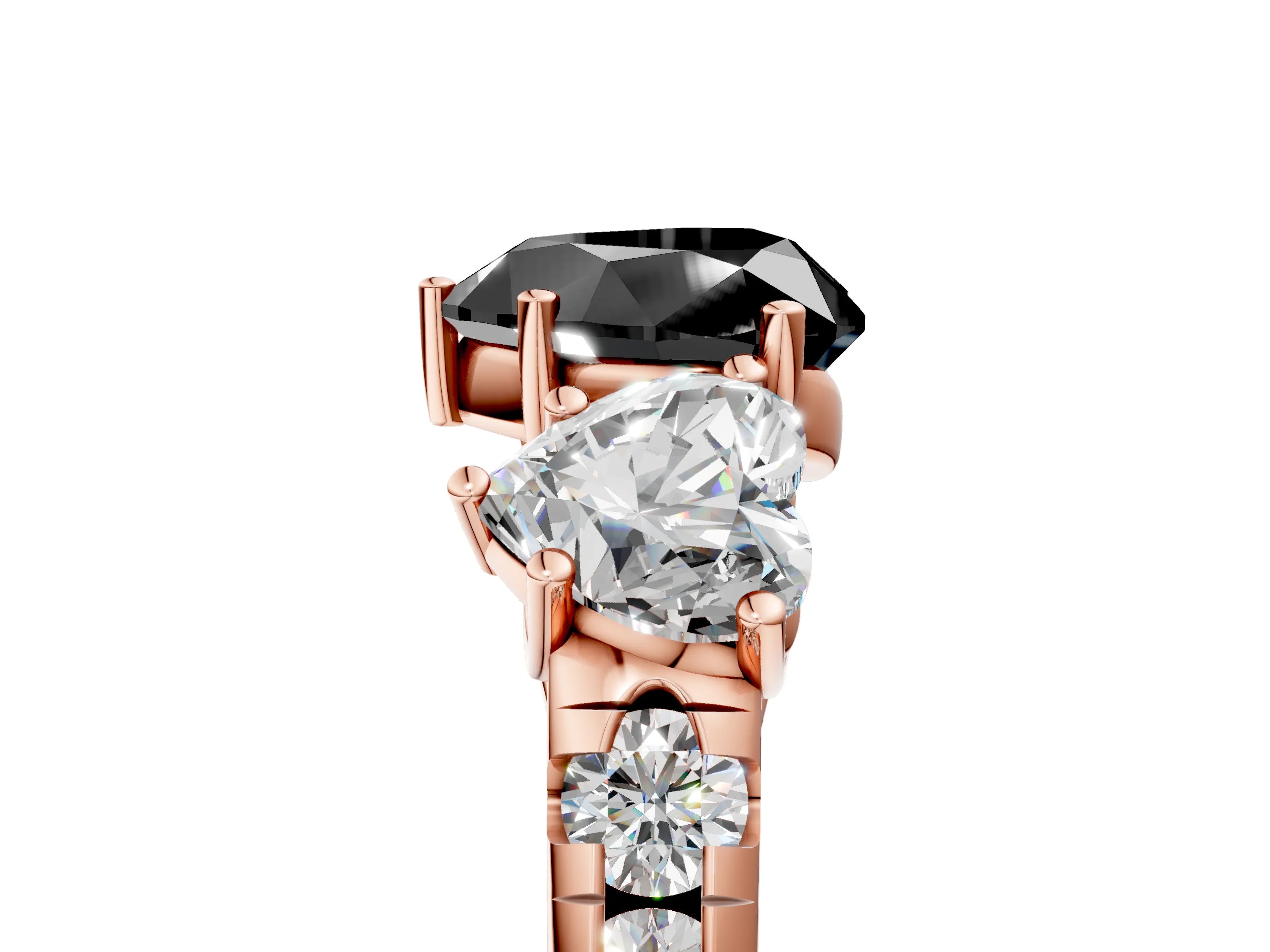 Rose gold Three-Stone Fancy Black Heart Cut Diamond Pavé Band with Prong Setting_5