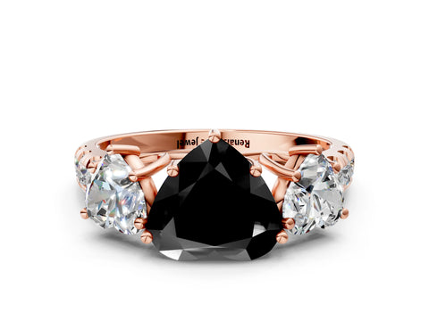 Rose gold Three-Stone Fancy Black Heart Cut Diamond Pavé Band with Prong Setting