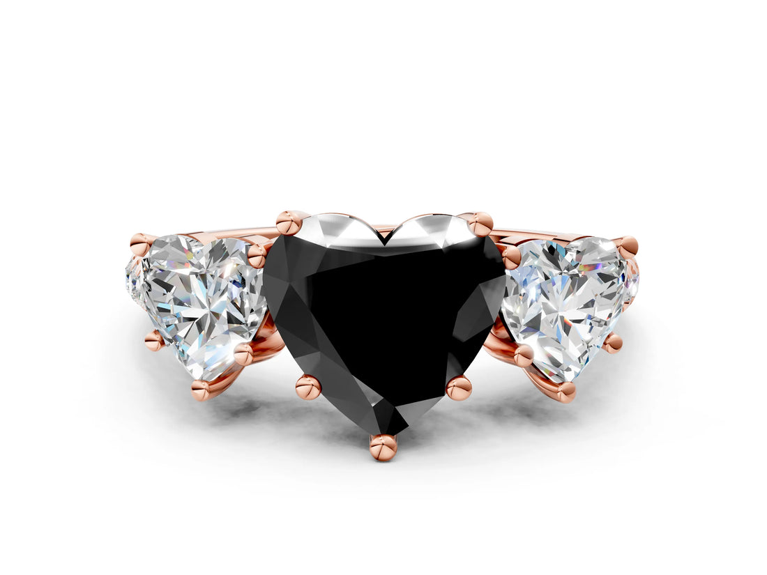 Rose gold Three-Stone Fancy Black Heart Cut Diamond Ring with Pavé Band and Prong Setting_24