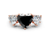 Rose gold Three-Stone Fancy Black Heart Cut Diamond Ring with Pavé Band and Prong Setting_24