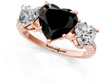 Rose gold Three-Stone Fancy Black Heart Cut Diamond Ring with Pavé Band and Prong Setting_25