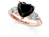 Rose gold Three-Stone Fancy Black Heart Cut Diamond Ring with Pear Side Stones and Four-Prong Setting_1