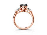 Rose gold Three-Stone Fancy Black Heart Cut Diamond Ring with Pear Side Stones and Four-Prong Setting_3