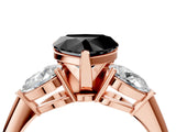 Rose gold Three-Stone Fancy Black Heart Cut Diamond Ring with Pear Side Stones and Four-Prong Setting_4