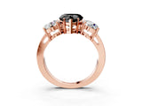 Rose gold Three-Stone Fancy Black Heart Cut Diamond Ring with Round Side Stones, Classic Band, and Four-Prong Setting_3