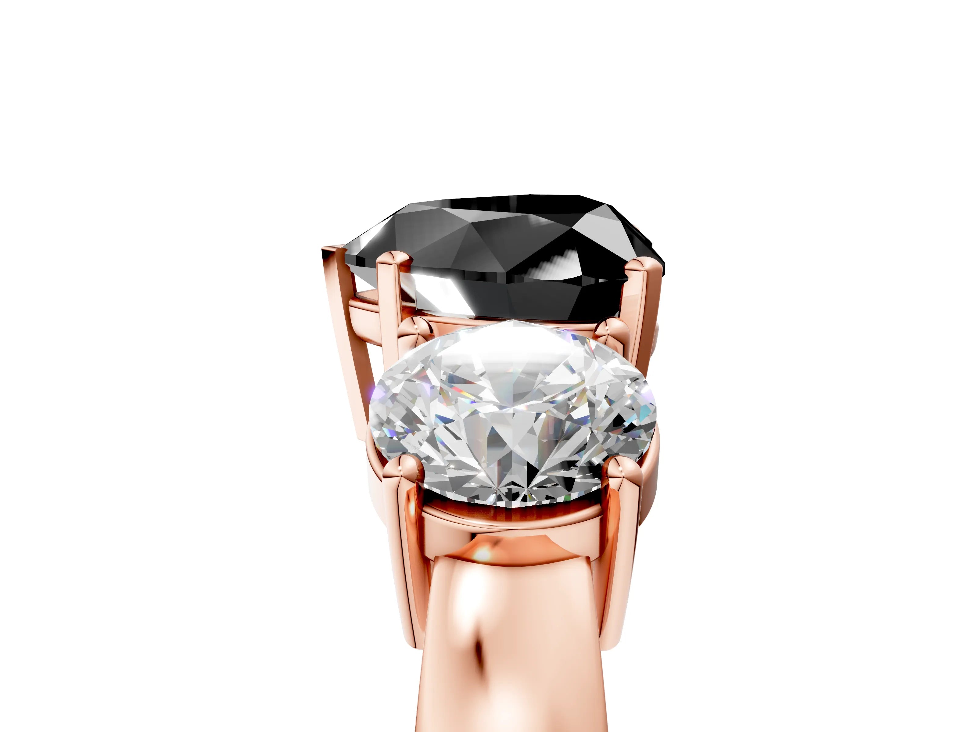 Rose gold Three-Stone Fancy Black Heart Cut Diamond Ring with Round Side Stones, Classic Band, and Four-Prong Setting_5