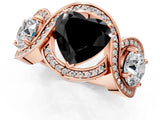 Rose gold Three-Stone Fancy Black Heart Cut Diamond Wave Pave Band with Prong Setting_13
