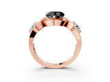 Rose gold Three-Stone Fancy Black Heart Cut Diamond Wave Pave Band with Prong Setting_15