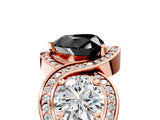 Rose gold Three-Stone Fancy Black Heart Cut Diamond Wave Pave Band with Prong Setting_17