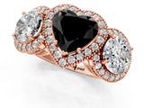 Rose gold Three-Stone Fancy Black Heart Cut Halo Diamond Milgrain Band with Four-Prong Setting_1