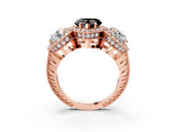 Rose gold Three-Stone Fancy Black Heart Cut Halo Diamond Milgrain Band with Four-Prong Setting_3