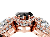 Rose gold Three-Stone Fancy Black Heart Cut Halo Diamond Milgrain Band with Four-Prong Setting_4