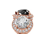 Rose gold Three-Stone Fancy Black Heart Cut Halo Diamond Milgrain Band with Four-Prong Setting_5