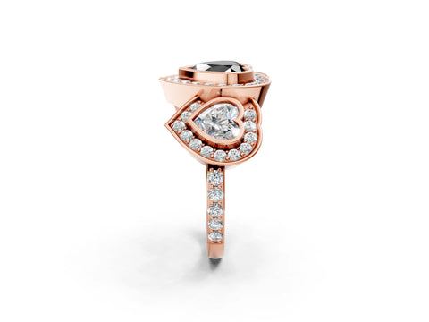 Rose gold Three-Stone Fancy Black Heart Cut Halo Pavé Diamond Ring_2