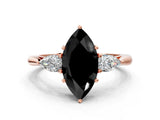 Rose gold Three-Stone Fancy Black Marquise Cut Brilliant Diamond Solitaire Ring with Tapered Band and Four-Prong Setting_3