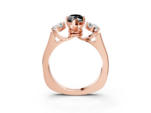 Rose gold Three-Stone Fancy Black Marquise Cut Brilliant Diamond Trellis Ring with Comfort Fit Band_3