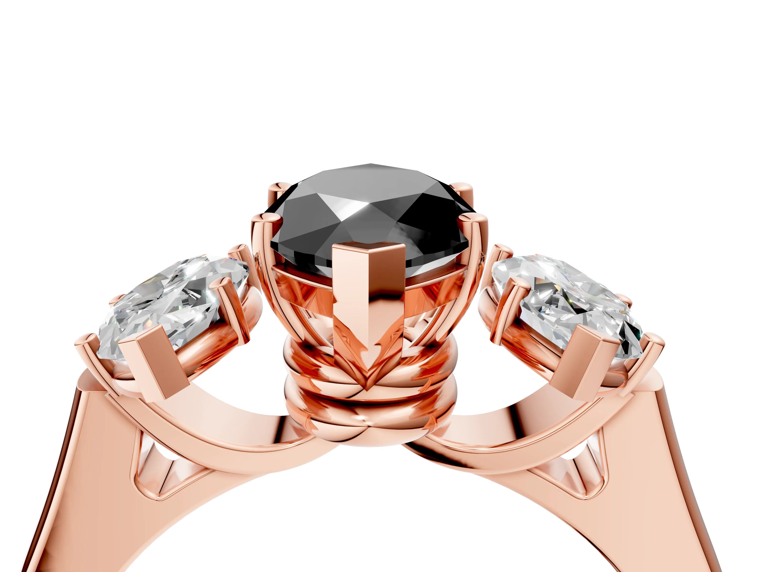 Rose gold Three-Stone Fancy Black Marquise Cut Brilliant Diamond Trellis Ring with Comfort Fit Band_4