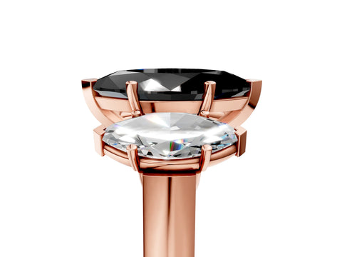 Rose gold Three-Stone Fancy Black Marquise Cut Brilliant Diamond Trellis Ring with Comfort Fit Band_5