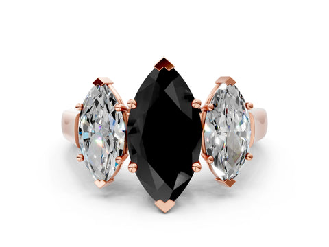 Rose gold Three-Stone Fancy Black Marquise Cut Brilliant Diamond Trellis Ring with Comfort Fit Band