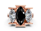 Rose gold Three Stone Fancy Black Marquise Cut Cut Channel Set Diamond Ring