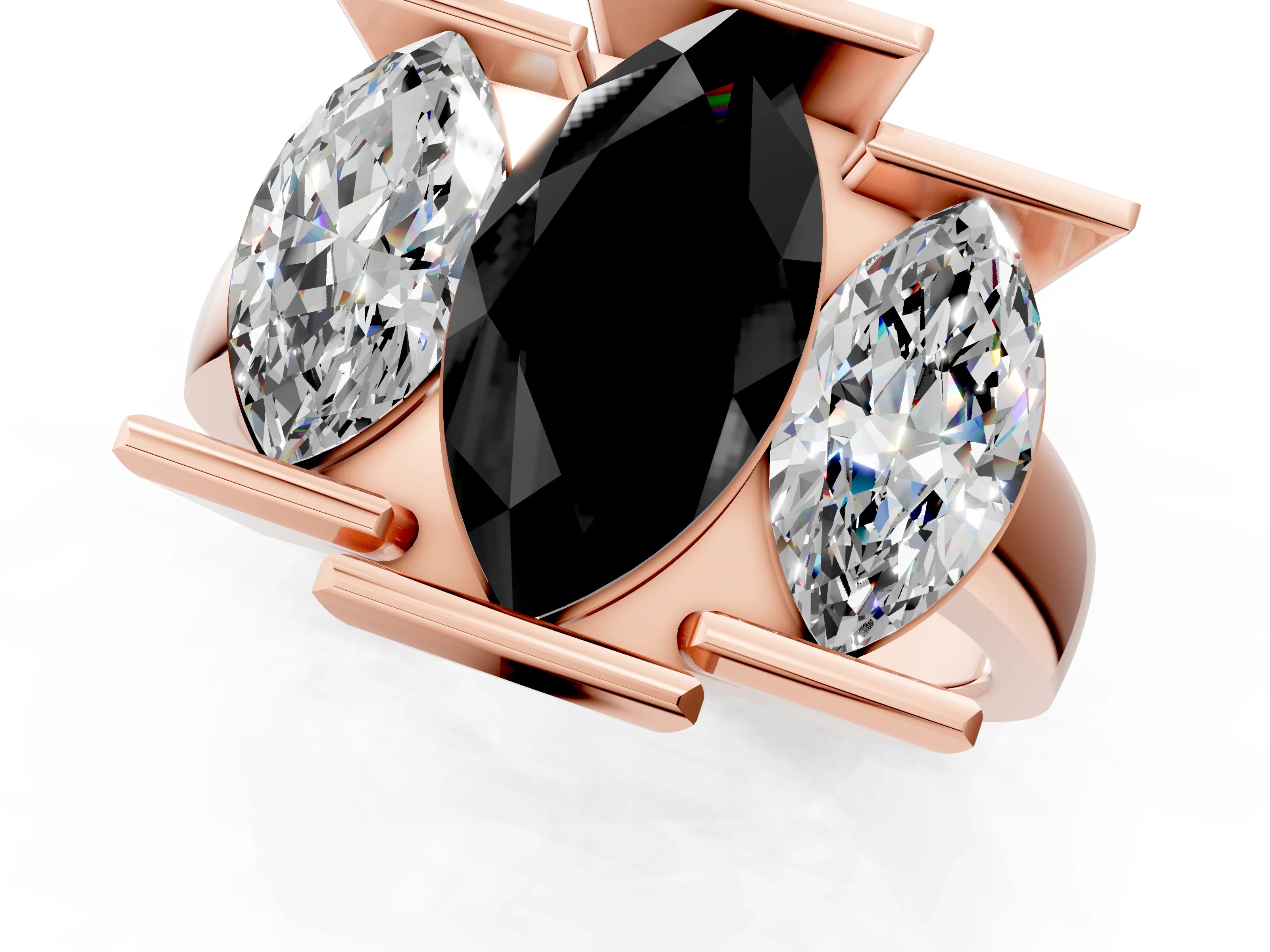 Rose gold Three Stone Fancy Black Marquise Cut Cut Channel Set Diamond Ring_1