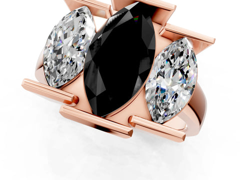 Rose gold Three Stone Fancy Black Marquise Cut Cut Channel Set Diamond Ring_1