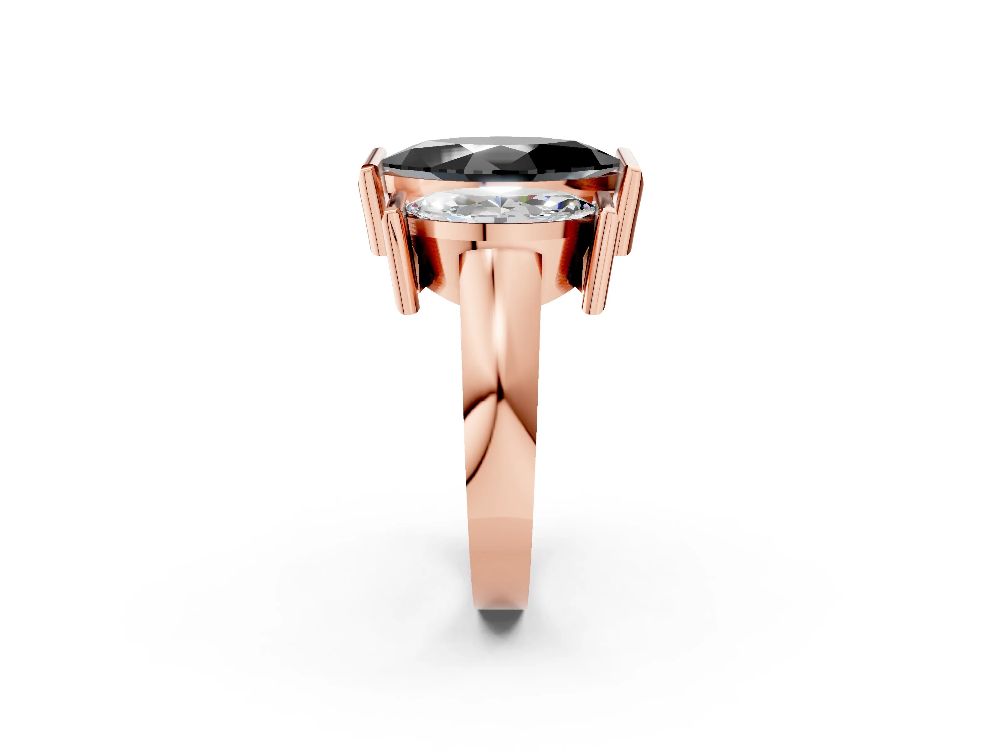 Rose gold Three Stone Fancy Black Marquise Cut Cut Channel Set Diamond Ring_2
