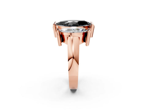 Rose gold Three Stone Fancy Black Marquise Cut Cut Channel Set Diamond Ring_2
