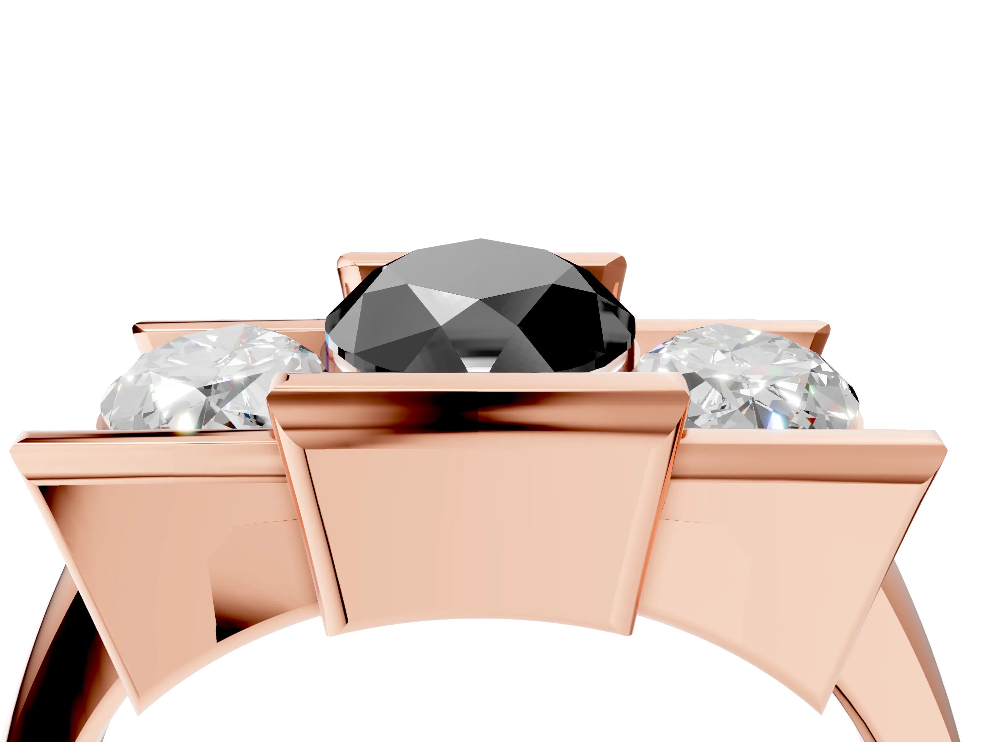 Rose gold Three Stone Fancy Black Marquise Cut Cut Channel Set Diamond Ring_4