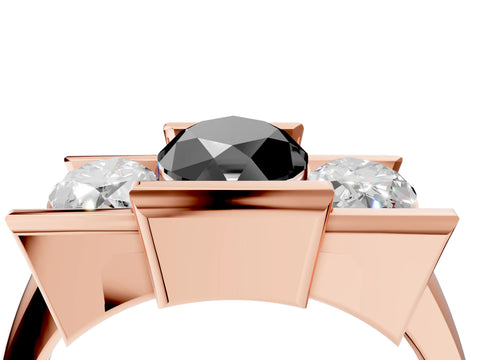 Rose gold Three Stone Fancy Black Marquise Cut Cut Channel Set Diamond Ring_4