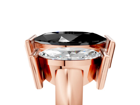 Rose gold Three Stone Fancy Black Marquise Cut Cut Channel Set Diamond Ring_5