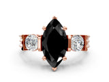 Rose gold Three-Stone Fancy Black Marquise Cut Cut Classic Band Prong Setting Ring
