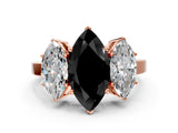 Rose gold Three-Stone Fancy Black Marquise Cut Cut Diamond Engagement Ring with Flat Band and Four-Prong Setting_12