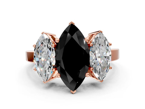 Rose gold Three-Stone Fancy Black Marquise Cut Cut Diamond Engagement Ring with Flat Band and Four-Prong Setting_12
