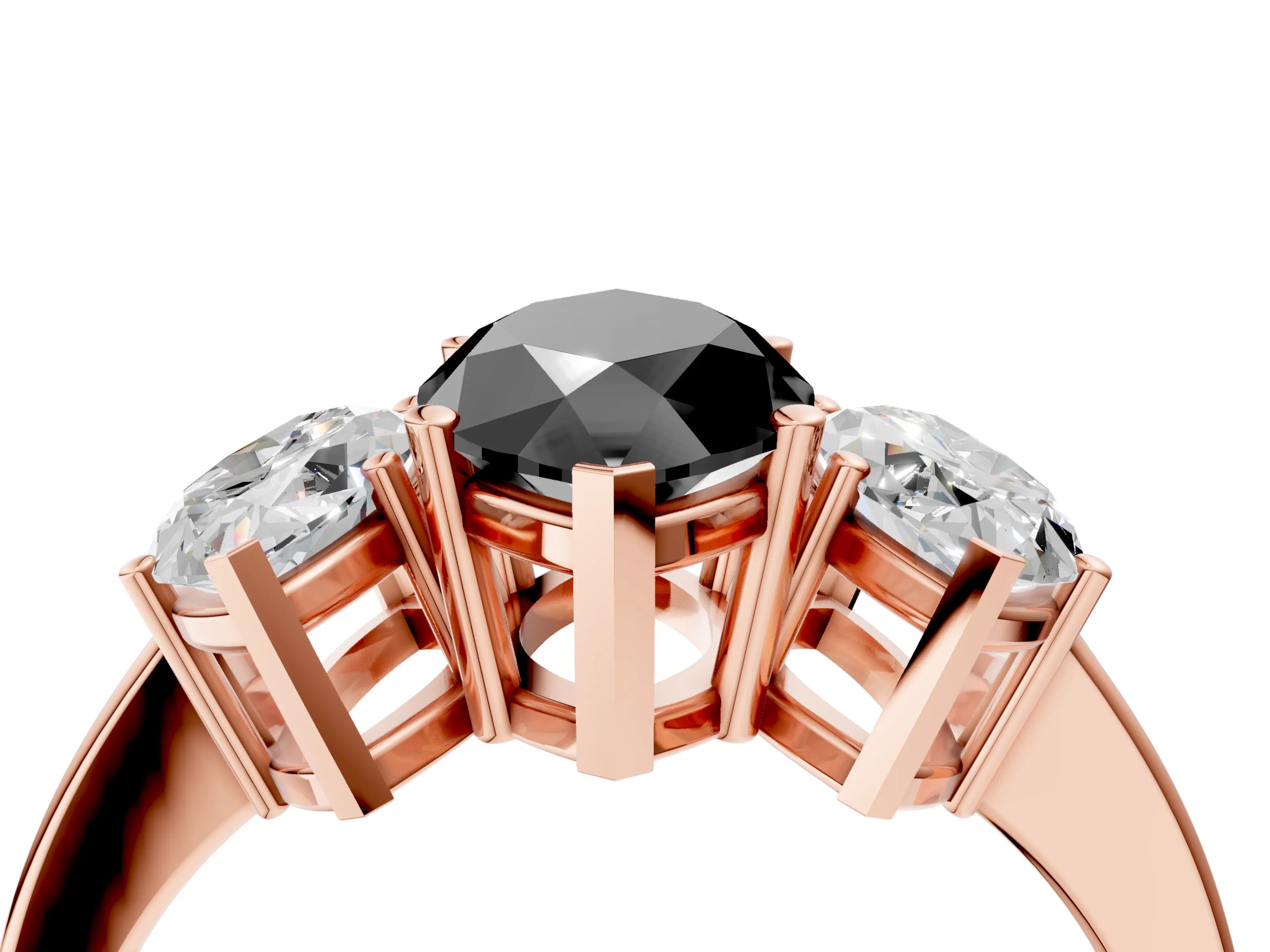 Rose gold Three-Stone Fancy Black Marquise Cut Cut Diamond Engagement Ring with Flat Band and Four-Prong Setting_16