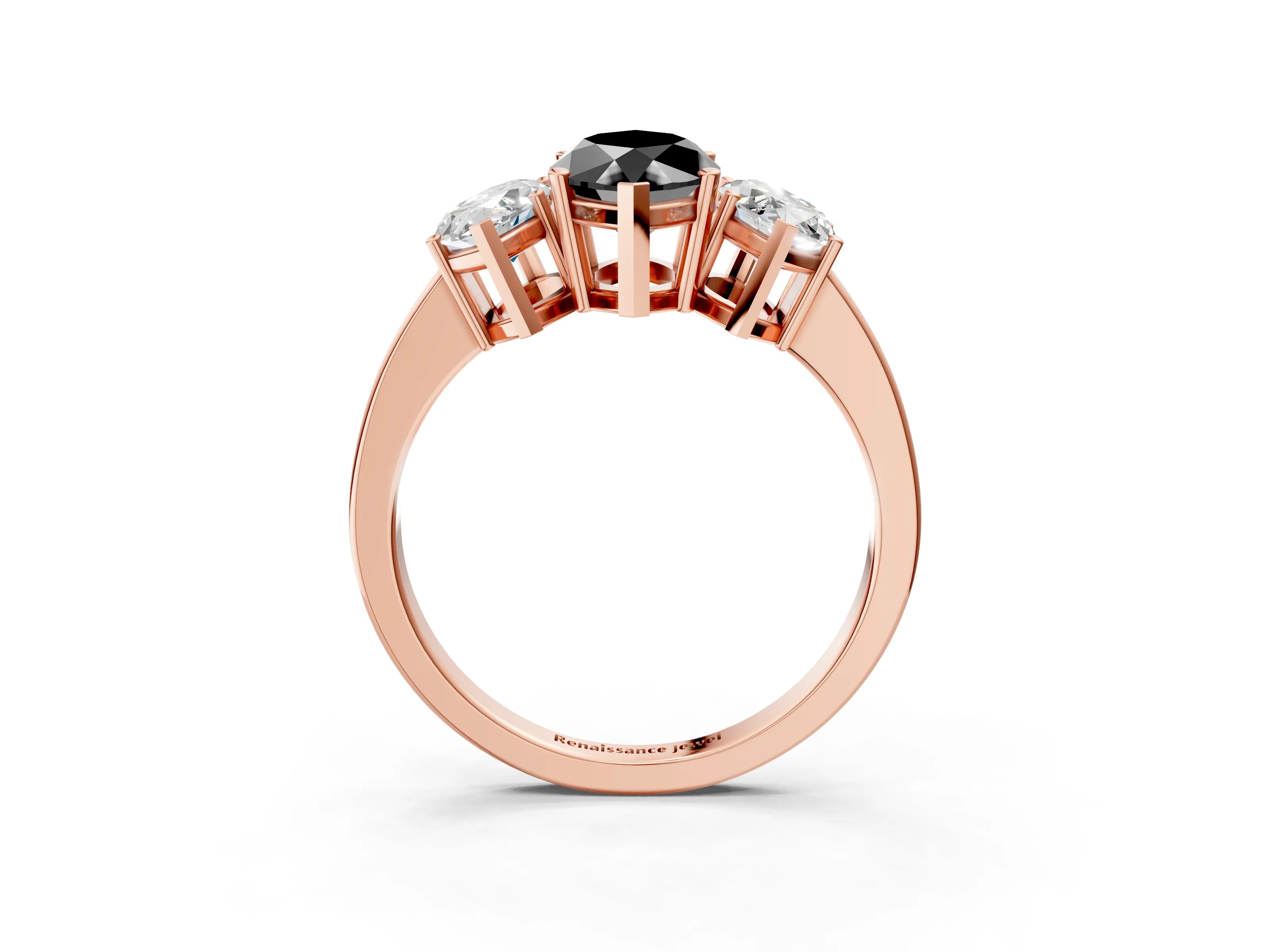 Rose gold Three-Stone Fancy Black Marquise Cut Cut Diamond Engagement Ring with Flat Band and Four-Prong Setting_3