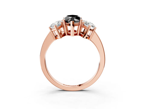Rose gold Three-Stone Fancy Black Marquise Cut Cut Diamond Engagement Ring with Flat Band and Four-Prong Setting_3