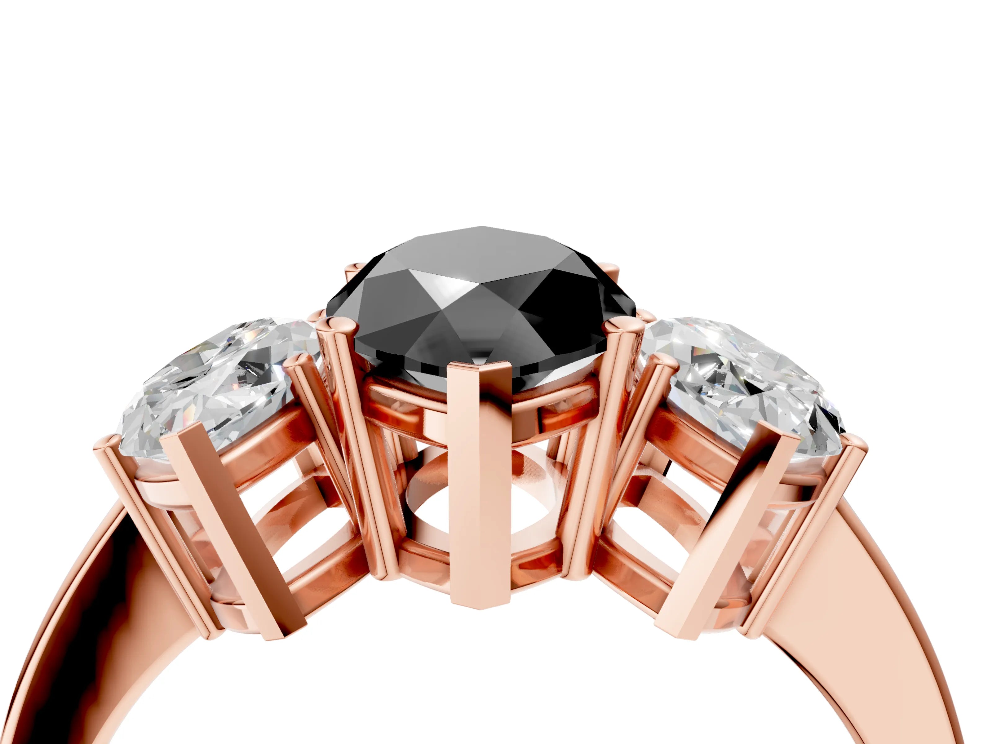 Rose gold Three-Stone Fancy Black Marquise Cut Cut Diamond Engagement Ring with Flat Band and Four-Prong Setting_4