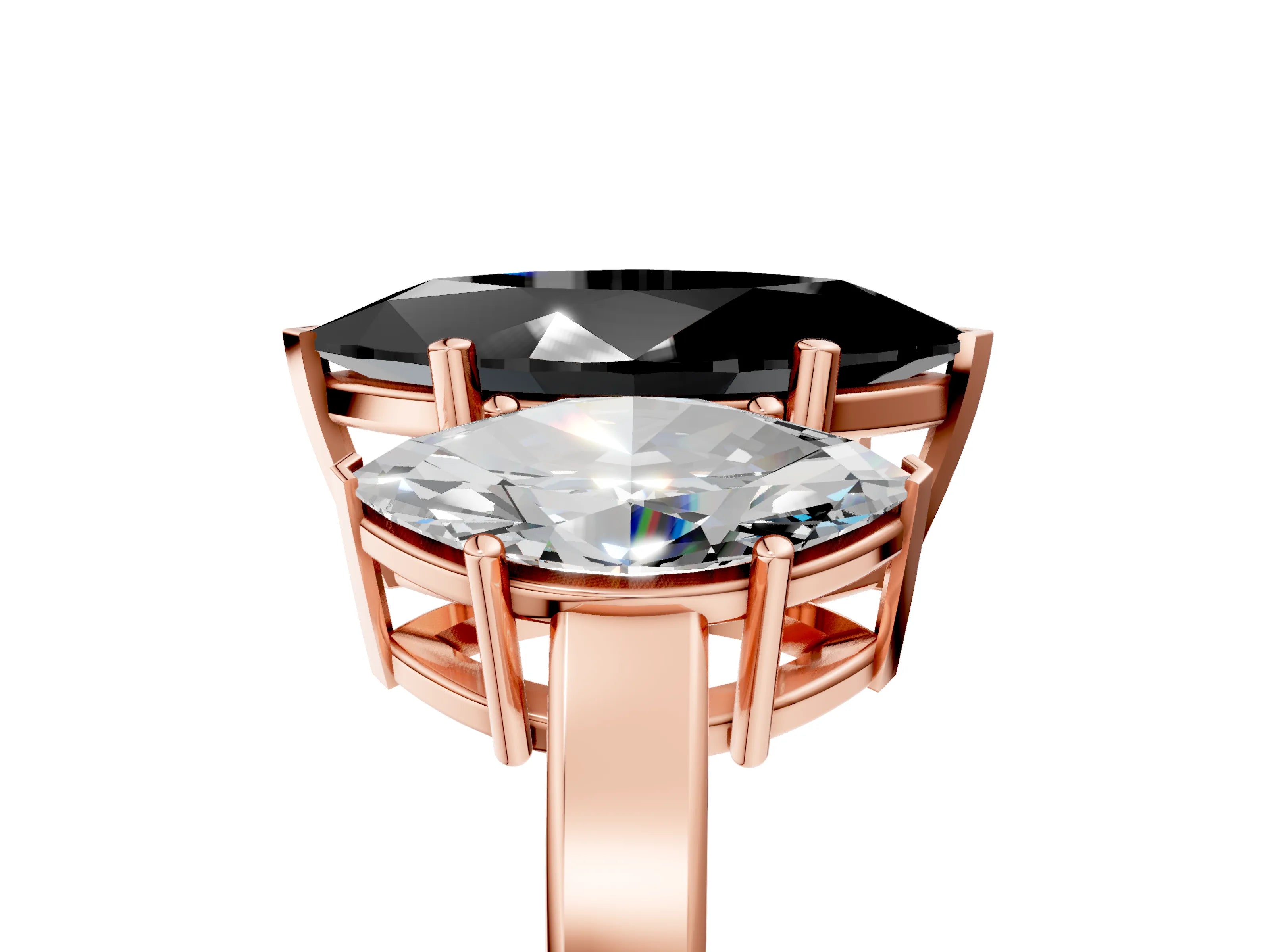 Rose gold Three-Stone Fancy Black Marquise Cut Cut Diamond Engagement Ring with Flat Band and Four-Prong Setting_5