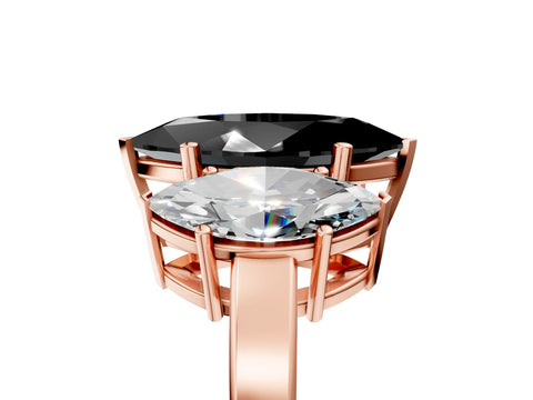 Rose gold Three-Stone Fancy Black Marquise Cut Cut Diamond Engagement Ring with Flat Band and Four-Prong Setting_5