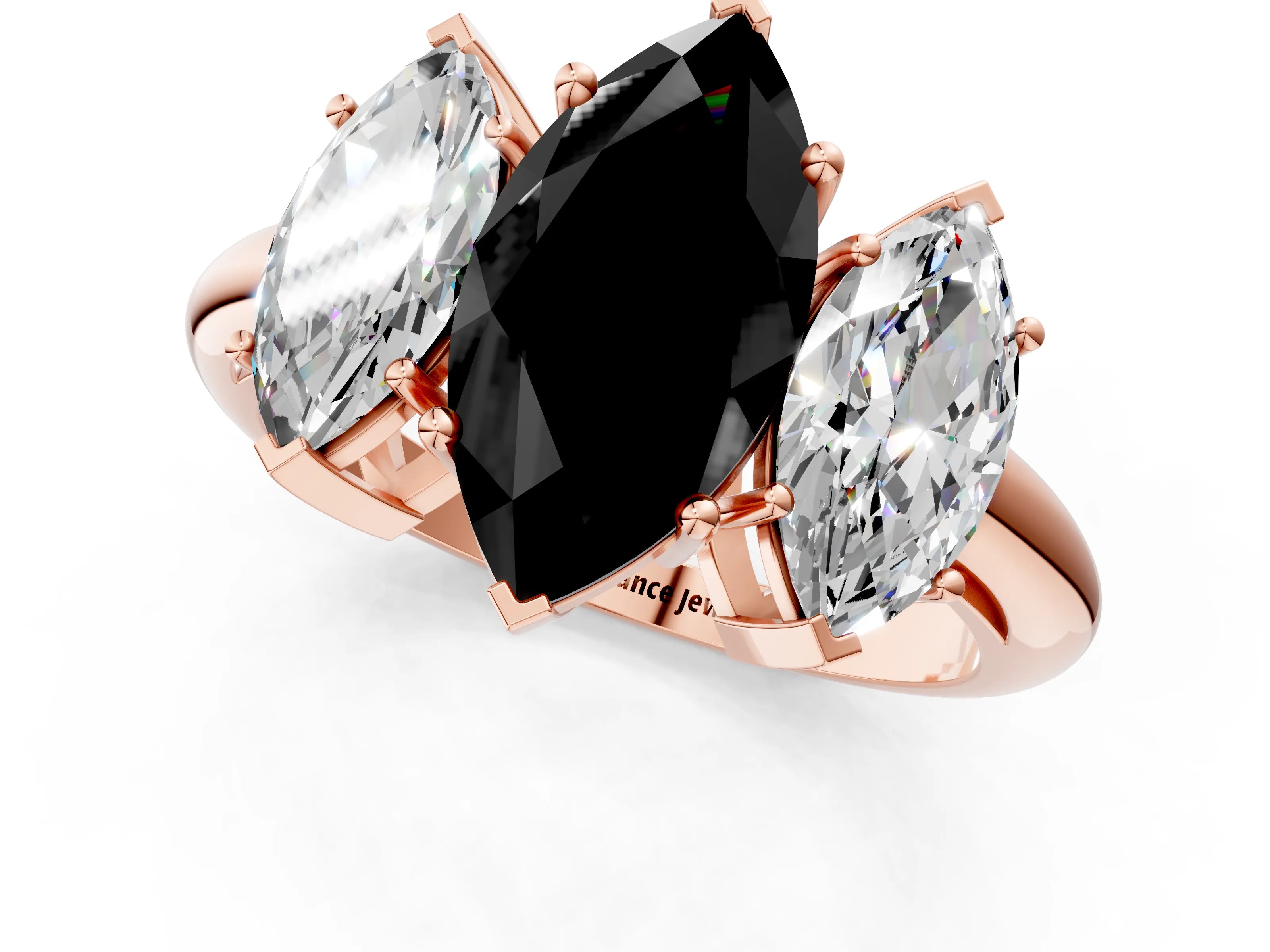 Rose gold Three-Stone Fancy Black Marquise Cut Cut Diamond Engagement Ring with Prong Setting on a White Gold Band_1
