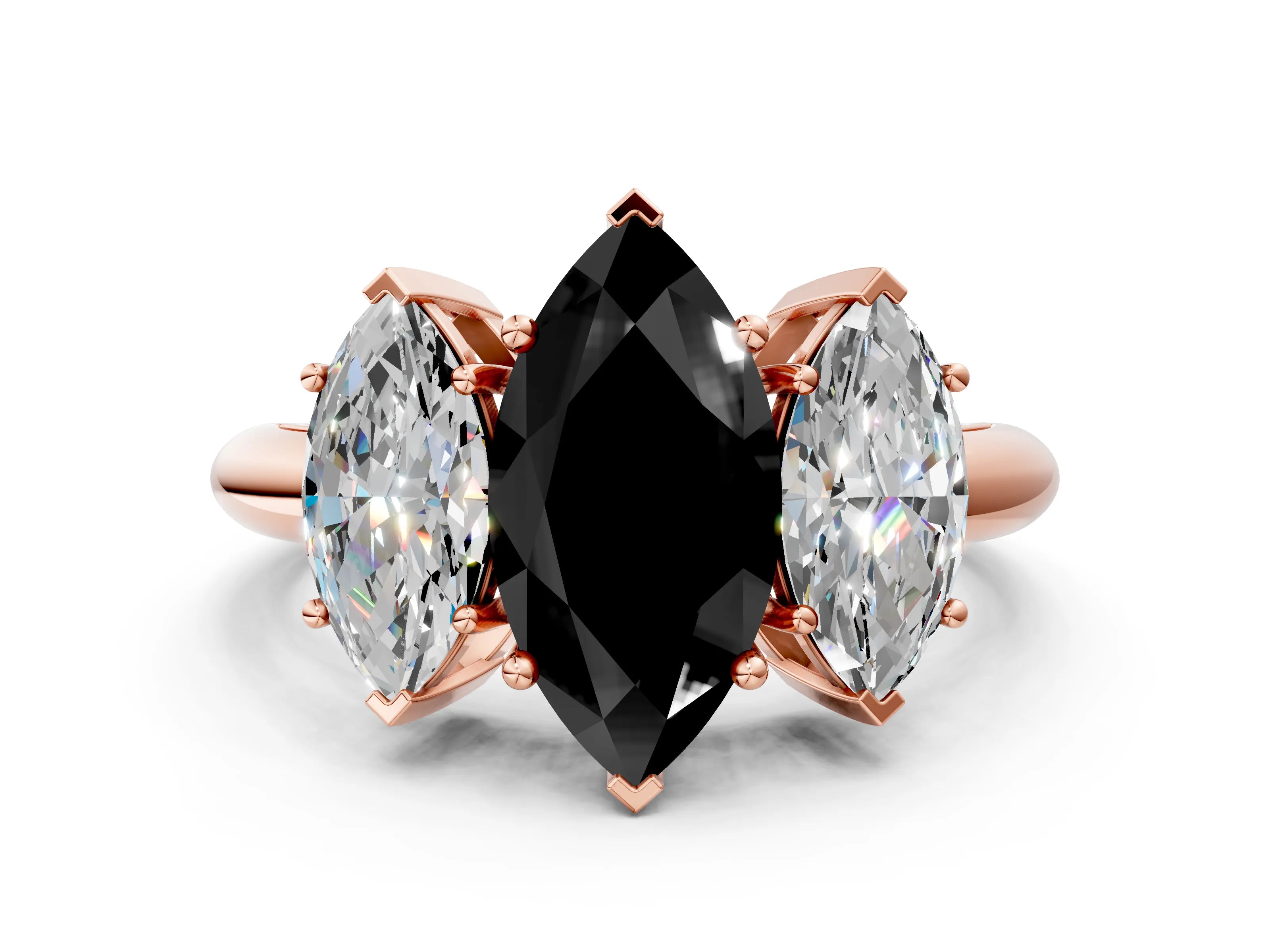 Rose gold Three-Stone Fancy Black Marquise Cut Cut Diamond Engagement Ring with Prong Setting on a White Gold Band_36