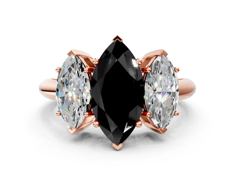 Rose gold Three-Stone Fancy Black Marquise Cut Cut Diamond Engagement Ring with Prong Setting on a White Gold Band_36