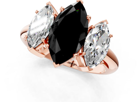 Rose gold Three-Stone Fancy Black Marquise Cut Cut Diamond Engagement Ring with Prong Setting on a White Gold Band_37