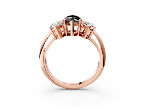 Rose gold Three-Stone Fancy Black Marquise Cut Cut Diamond Engagement Ring with Prong Setting on a White Gold Band_3